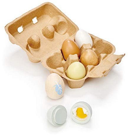 Tender Leaf Toys Wooden Eggs - Wooden Pretend Play Half Dozen Eggs in a Carton