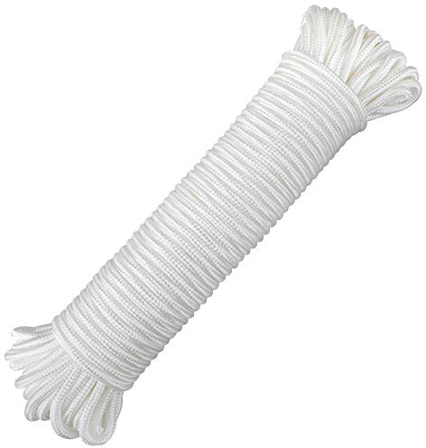 jijAcraft Nylon Rope - 100 Ft White Nylon String, 1/4 Inch Solid Braided Rope, Thick Washing Line for Multi-Purpose Tie Down, Clothesline, Gardening, Craft Projects
