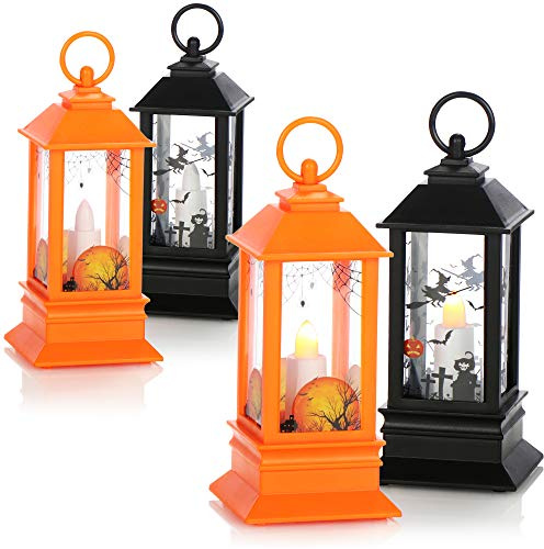 COM-FOUR® 4x Halloween-Laterne mit LED-Licht, batteriebetriebenes | Karneval - Halloween