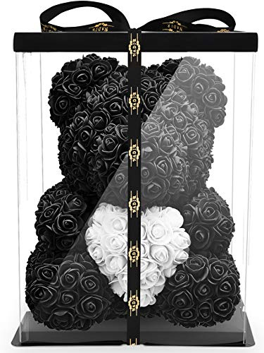 NADIR Rosen Bär Blumenbär mit Geschenkbox, Geburtstagsgeschenk für Frauen, Geschenk für Freundin zum Geburtstag Jahrestag, Rose Bear Teddybär, Geschenk Hochzeitstag