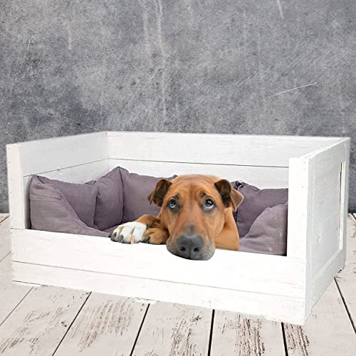 Truhenking Tolles Hundebett aus Holz mit Polsterung 90x57x45cm Hundekörbchen