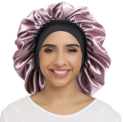 SENGTERM Gorro Saten Pelo Rizado,Gorro de Satén para Dormir Pelo Rizado, Suave Cubierta de Cabeza Bonnet Seda,Gorro para Dormir Seda para Mujeres y Chicas