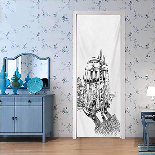 LuSeven stickers porte de douche Résumé noir voiture modèle 50x125cm Autocollants De Porte 3D Papier Peint Porte Photo Mural Bain Chambre Wallpaper Cuisine Décoration