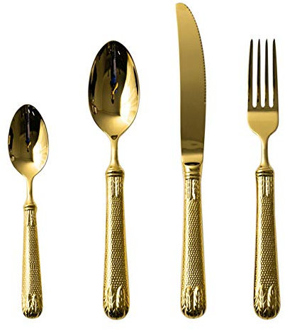 Eljjhah 4 pieces of stainless steel tableware,mirror polished,dishwasher-cleanable,Western steak cutlery carving table, luxury gold (Color : 4pcs)