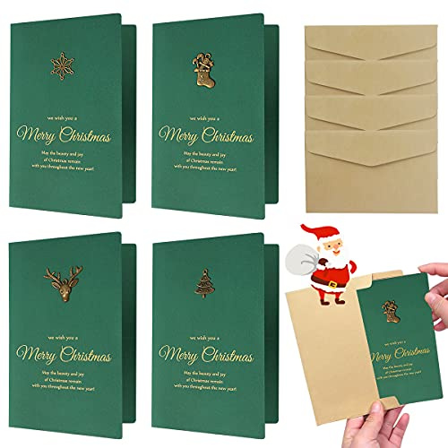 Weihnachtskarten mit Umschlag Set, 4er Blanko Frohe Weihnachten Karte Weihnachtsgrußkarten mit Briefumschläge, Vintage Bronzing Weihnachtskarten Klappkarten Dankeskarten Visitenkarten Party Einladung