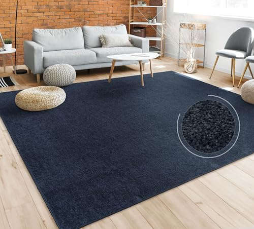 Paco Home Teppich Wohnzimmer Schlafzimmer Esszimmer Kurzflor Moderne Optik Einfarbig Pastell, Grösse:80x150 cm, Farbe:Navy-Blau