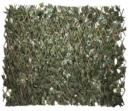 Virsus 1 Traliccio Estensibile in Legno Naturale salice con Foglie finte 2820, misura 100x200 cm, siepe Edera Artificiale per decorazione esterni pannello recinzione giardino, terrazzo arredo esterno