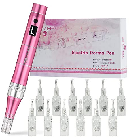 TBPHP M1 Derma pen eléctrico Pantalla LCD con pantalla LCD y 7 Niveles de Velocidad,incluye 12 cartuchos (rosa)