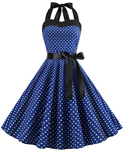 Abito vintage anni '50 da donna retrò Rockabilly Pin Up elegante Abiti senza maniche a schiena scoperta, scollo a cuore Polka Dot Trapezio Matrimonio Cocktail Serata Festa Cerimonia Casual al