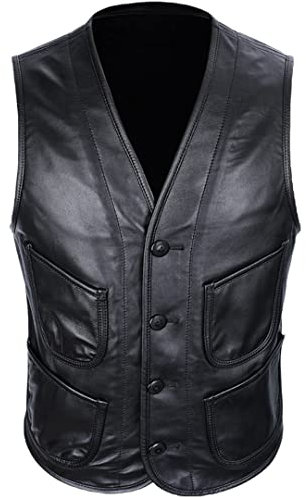 Disimlarl Herren Motorrad Biker Leder Weste Schaffell Ärmellose Jacke Casual Bodycon Multi Pockets