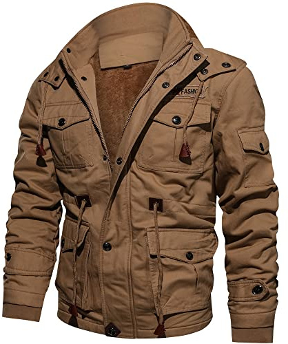 BININBOX Chaqueta Bomber Casual con Cremallera Cortavientos para Hombre Chaquetas clásicas de algodón (FR/ES, Letras, XL, Regular, Regular, Caqui con capucha)
