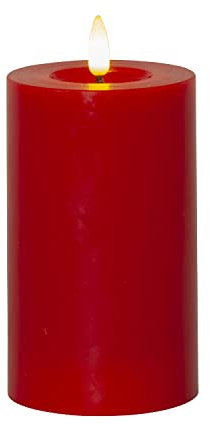 LED Stumpenkerze LINA - Echtwachs - realistische 3D Flamme - Batterie - Timer - rot (17,5 cm)