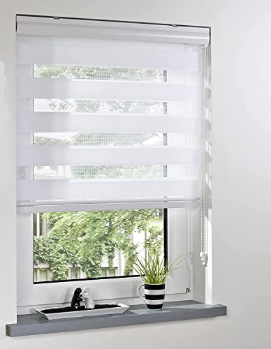My home store Zebra Roller Blinds For Windows and Doors - Dual Layer Fabric Roller Shades Light Filtering Day and Night Roller Blinds For Kitchen and Patios (White, 94x165 cm)