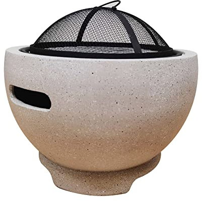 Köhko Feuerschale & Dekoschale Shanghai ø45xH30 cm aus Kombination von Gußeisen und Polyesterharz mit Funkschutz Feuerstelle Feuerlager zum Grill BBQ für Outdoor Garten Balkon Terrasse