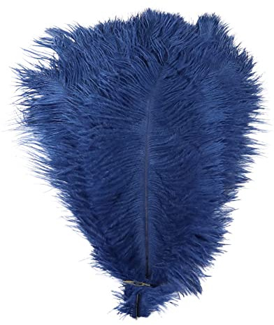 Lot de 10 plumes d'autruche de 25 à 30 cm - Beau bouquet naturel - Plume pour bricolage - Décoration de mariage - Décoration de mariage - Décoration artisanale - Bleu foncé