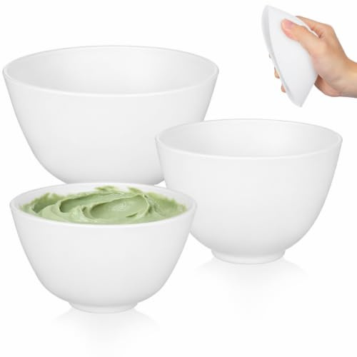 FOMIYES 3 Pcs Silicone Facial Mask Mixing Bowls, White Flexible Rubber Facial Bowl Set for Beauty Salon Skincare DIY Face Mask(Small Medium Large)