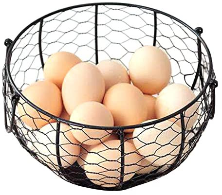 Cesta de huevos, hueveras de alambre con asas, hueveras redonda para cocina, contenedor de huevos de alambre rústico, cesta de almacenamiento de malla de alambre para huevos, frutas, verduras