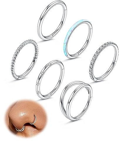 Adramata 6Pcs 18G Nasenpiercing Ring Septum Piercing Chirurgenstahl Nostril Piercing Helix Piercings Conch Piercing Ring Tragus Ohr Piercing Gold Silber Nasenring Piercing Set für Damen Herren
