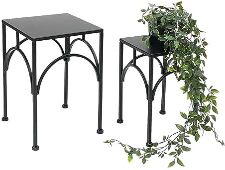dandibo 96449 - Set di 2 sgabelli per fiori, in metallo, colore nero