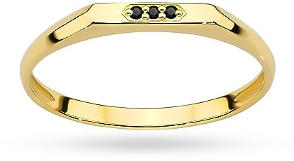 MARKO Damenring aus Gelbgold mit 0,015 Karat Schwarzen Diamanten | 14 Karat Gold 585 | Goldring für Frauen (Gelbgold, 58 (18.5))
