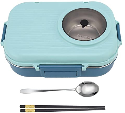 Lunchbox Erwachsene, Lunchbox Mit Fächer, 3 Fächer Bento Box, Brotdose Lunchbox Mit Besteck Und Suppenschüssel, Auslaufsichere Lunchbehälter Für Kinder, Erwachsene, Schule, Büro, Picknick(Blau)