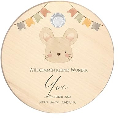 Manufaktur Liebevoll - Babygeschenk zur Geburt, Personalisierter Kerzenteller mit Name des Babys u. Geburtsdaten (Geburt)