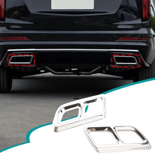 Hudiriy Tailpipe Exhaust Muffler Tail Pipe Cover Trim Decal Exterior Accessories Compatible with Cadillac XT6 2020 2021 Tail Pipe Trim (Bright Light)