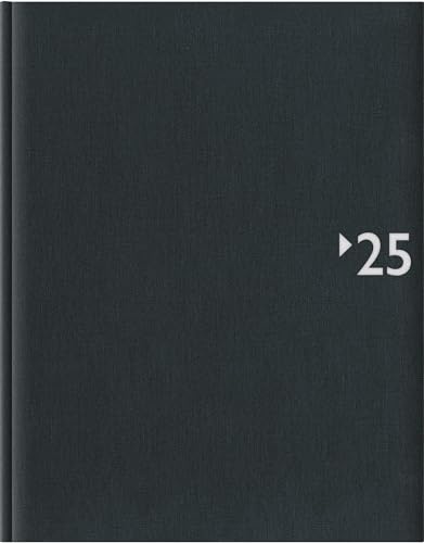 Zettler - Wochenbuch Register 2025 anthrazit, 21x26,5cm, Bürokalender mit 128 Seiten, 1 Woche auf 2 Seiten, wattierter Kunststoffeinband, Klebebindung und internationales Kalendarium
