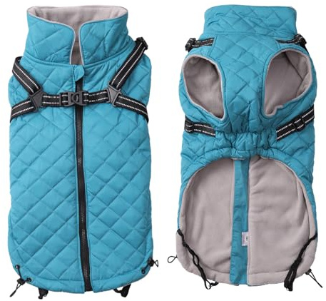 Geyecete Winter Warm Coat Dog Winter waterproof dog coat Windproof snowproof with Super warm inner fleece,with Buckle and D-Ring-Blue-M