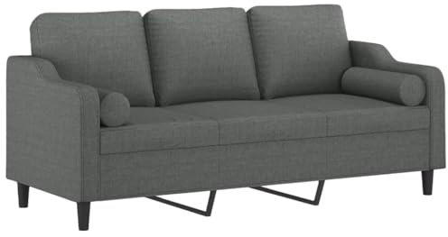 vidaXL Sofa 3 Sitzer, Couch mit Zierkissen, Liegesofa für Wohnzimmer, Polstersofa Sessel Relaxsofa Loungesofa Relaxcouch, Dunkelgrau Stoff