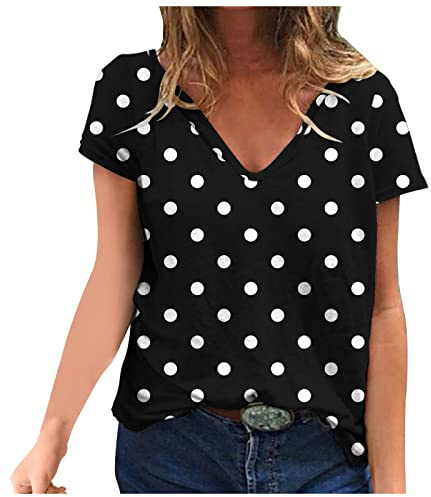 2024 Camiseta de Manga Corta Mujer Moda impresión de Lunares Camisa Verano Suelto Cuello Redondo Tumblr Tops Casual Fiesta T-Shirt Original Basic tee Camisetas Blusa