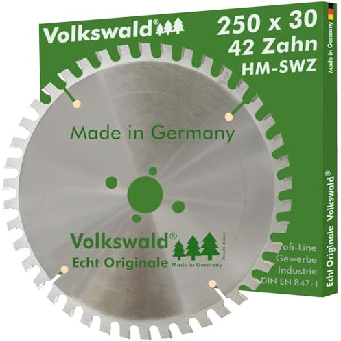 Volkswald ® HM-Sägeblatt SWZ 250 x 30 mm Z= 42 Kreissägeblatt Kreissäge Handkreissäge Hartmetall Ersatzsägeblatt mit Spezial-Wechselzahnung von Brennholz Leimhölzer Massivholz Brennholzsägen