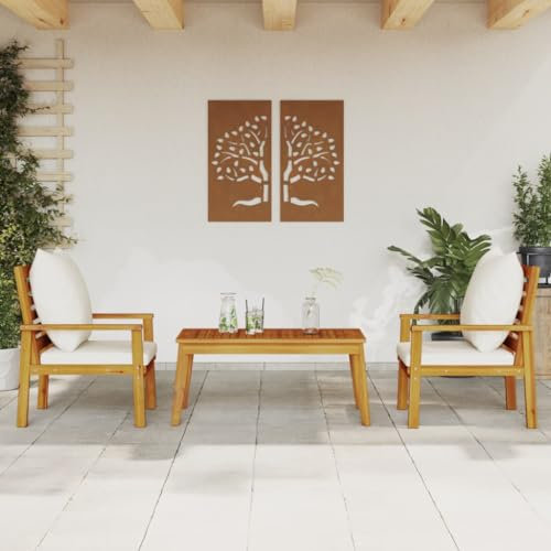 Festnight 3tlg Balkonset mit 2 Stühlen Balkonmöbel Set Holz Gartenstuh 2er Set mit Tisch Gartensessel Balkon Sitzgruppe Garten 2 Personen Balkontisch Bistroset Sitzgarnitur Gartengarnitur