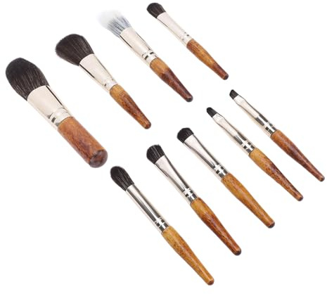 Ensemble de Pinceaux de Maquillage, Ramassage Facile de la Poudre, Petits Pinceaux de Maquillage épais de Soutien, 9 Pièces pour Voyage d'affaires (Couleur du bois)