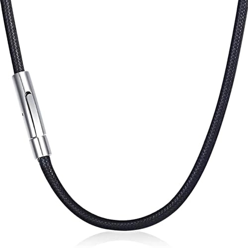 HLMYER Leather Necklace, Braided Rope Cord with Clasp, 3mm Width Black Cord for Men & Women, Perfect for (51CM)