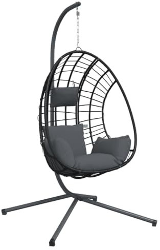 vidaXL Hängesessel, Hängestuhl Ei-Design mit Ständer, Eierstuhl für Wohnzimmer, Schaukelsessel Eiersessel, Modern, Anthrazit Rattan Stahl