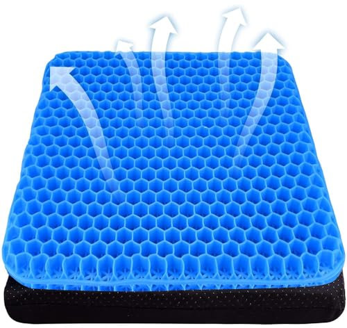 SMYJDMM Cojín de asiento de gel, cojín de doble grosor con cubierta de tela, cojín ortopédico ergonómico de gel antideslizante, cojín de apoyo para la espalda para oficina en casa (40 x 35 cm)