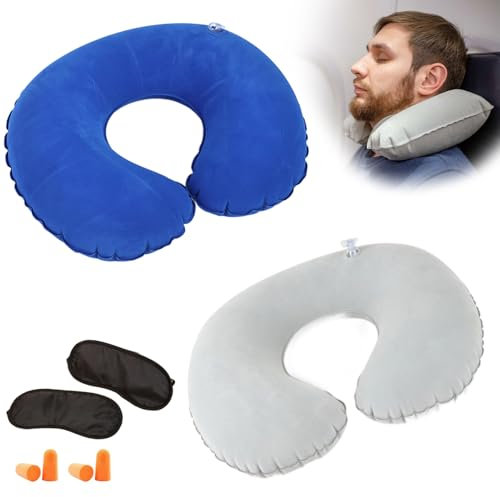Edksegjcsous 2 Pcs Inflatable Neck Pillow for Travel, Compact Neck Support Pillow, Ultimate Comfort for Airplane, Kids Travel Pillow, Travel Neck Pillows for Adults, Lightweight and Portable