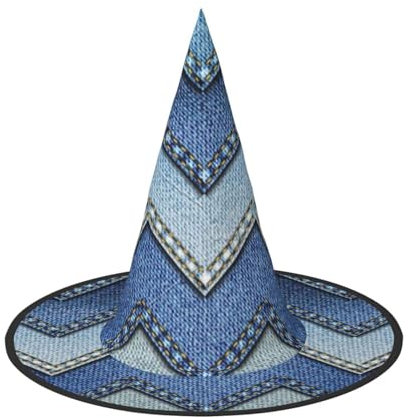 YFSGDLBN Halloween-Hut mit Farbverlauf, blauer Denim-Druck, Hexenhut, spitzer Hut, dekorativer Hut