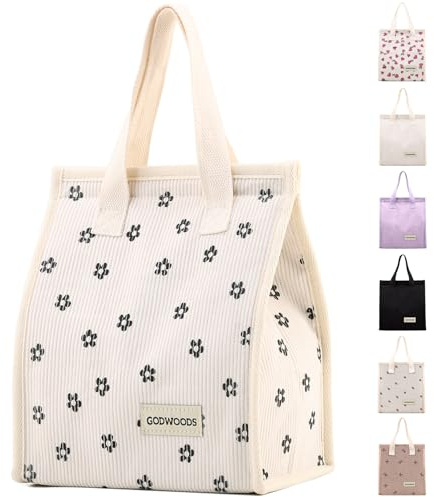GODWOODS Insulated Lunch Bag for Women Men Large Lunch Box Container Reusable Leakproof Tote for Office, Work, Beach or Travel (A-Corduroy BlackClub)