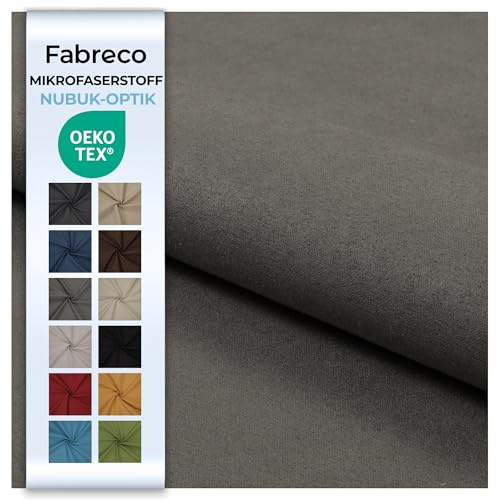 Fabreco NUBUK Polsterstoff Meterware 148 cm breit, 100% Polyester, Gewicht 300 g/lfm, Microfaser, Velourleder ideal als oder Möbelstoff für Sofakissen, Polsterbezüge - Grau