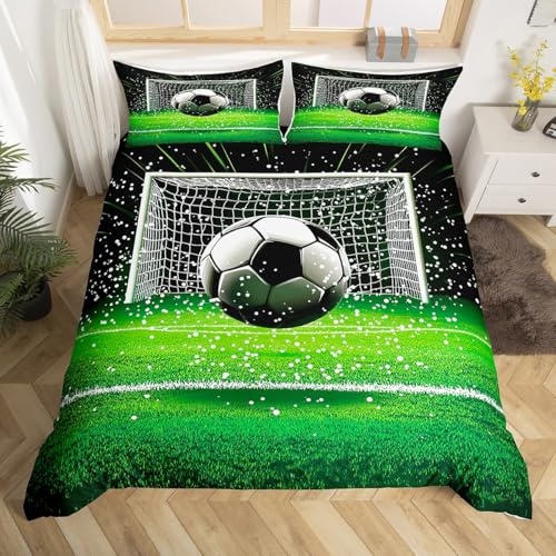 Loussiesd Fußball Sport Bettwäsche Set 135x200cm Teens Fussball und Fußballplatz Bettbezug Set Athleten Schlafzimmer Dekor Bettwäsche-Set für Kinder Jungen Männer Sport Thema Betten Set, Mikrofaser