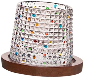 Cabilock Hand-Painted Rotating Whiskey Cup Coaster, Colorful Multi-Function Cocktail Tumbler Glass for Bar and Party Use