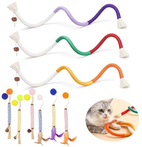 9 Stück Kauspielzeug Katze Set Katzenminze Spielzeug mit 3 Beißseilen und 6 Katzenminze Sticks für Katzen Interaktives Katzenspielzeug Selbstbeschäftigung für Katzen Zahnpflege und Gegen Mundgeruch