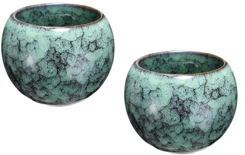 QUARKZMAN 2 Tazas de Té Chinas y Japonesas de Cerámica de 5.07 Oz Juego de Té Gong Fu Hecho A Mano sin Asa Taza de Té Pequeña para Té Mate Café Vino Bebidas en Casa y Regalos, Verde