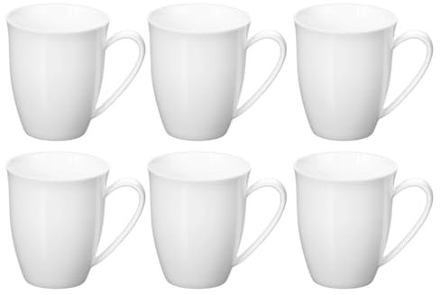 Wilmax - Tasses à thé et à café - Lot de 6-380 ml - Tasse à café en porcelaine - Lot pour thé, cappuccino - porcelaine - Blanc