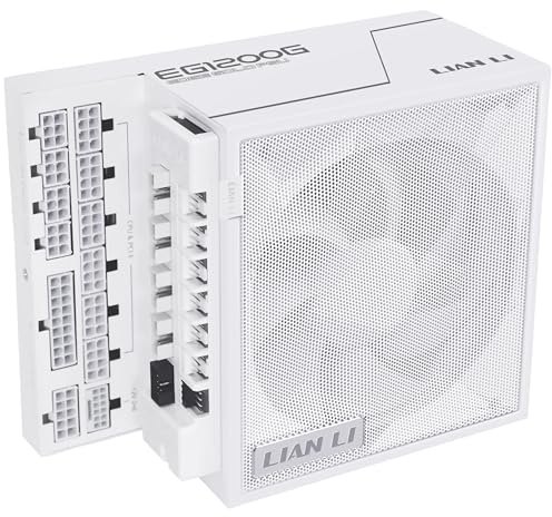 Lian Li Edge Gold 1 200 PC-nätaggregat vit, 1 200 watt ATX-nätaggregat, PCIe 5.1, ATX 3.1 PSU | 80 Plus Gold, modulär, Sleeved Cable Kit, 12VHPWR för NVIDIA RTX, tyst fläkt, USB-hubb och fläkthubb
