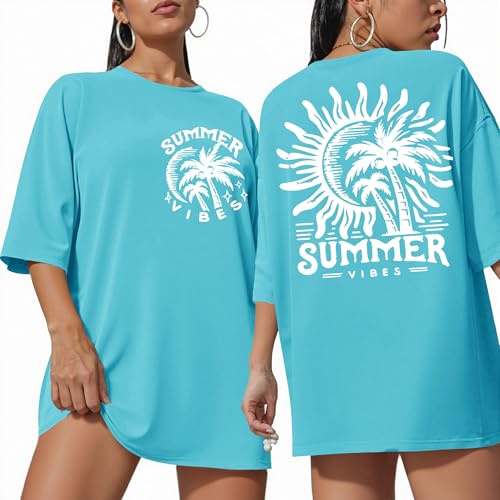 Dresswel Oversized T Shirts for Women Sunshine On My Mind Vintage Graphic Print Hawaii Tshirt Womens Summer Tops Crew Neck Half Sleeve Oversize Baggy Tees