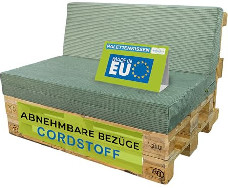 Pillows24 - Palettenkissen 2-teiliges Set aus Cordstoff | Sitzkissen & Rückenkissen für Europaletten 120x80 | Weiche Palettenauflage für Wohnzimmer, Garten oder Balkon | Made in EU | Grün