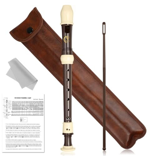 Sopran Blockflöte 8 Loch Flöte in C aus ABS Harz mit Reinigungsstab Grifftabelle und Leder Aufbewahrungstasche für Anfänger Kinder (Braun）